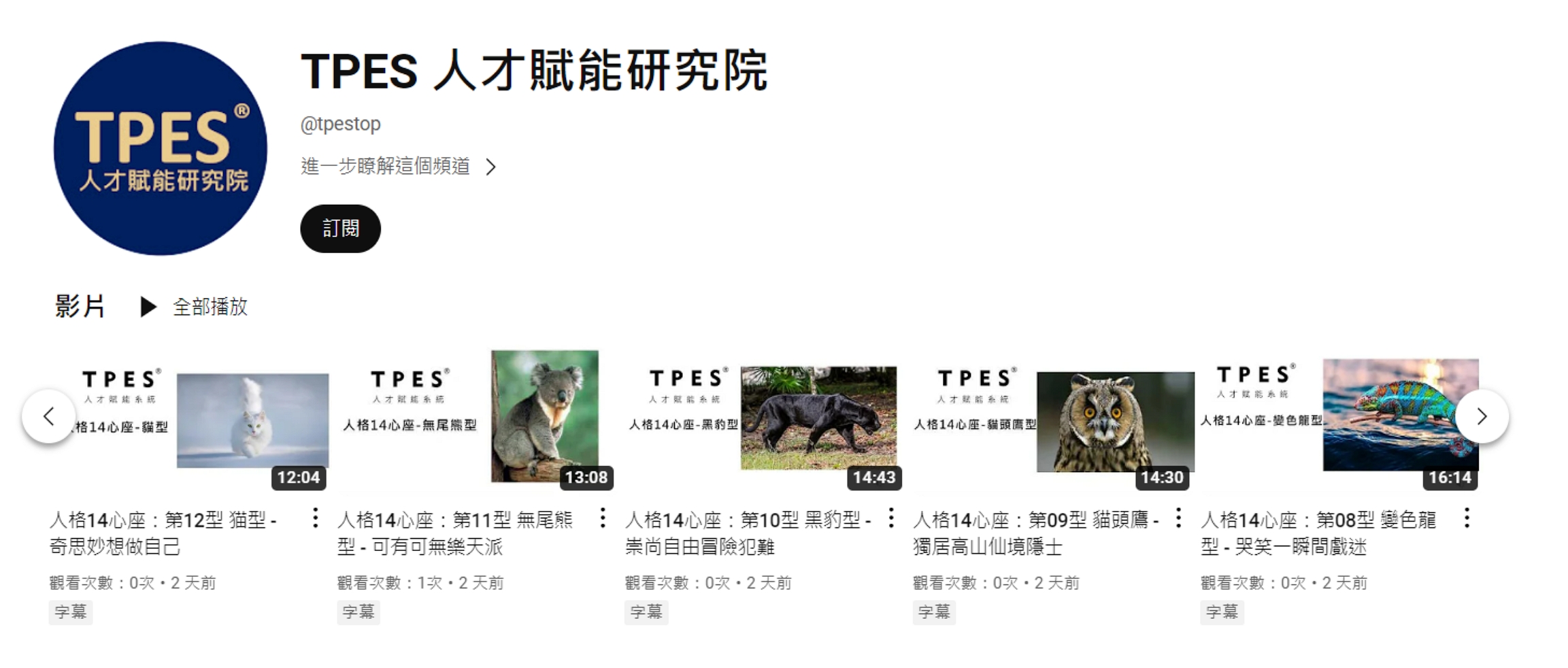 youtube TPES 人格14心座 頻道